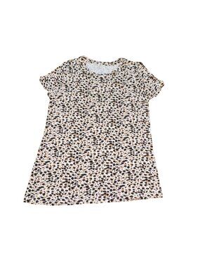 Maruices 24/7 Womens Printed, Soft Short Sleeve Blouse-Brown/Black-Size M-GUC